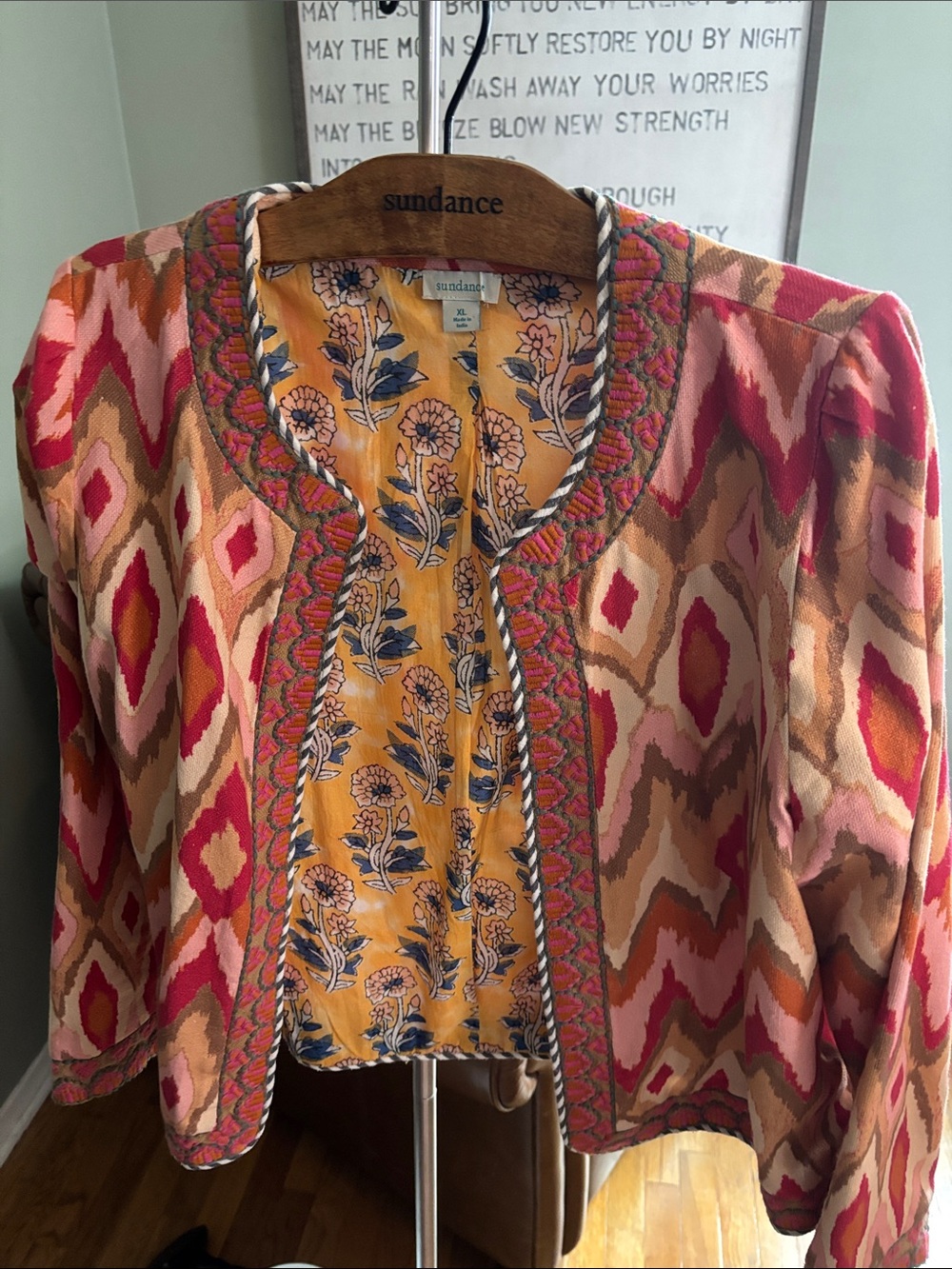 Sundance Multicolor Printed Open-Front Tunic Jacket - Pink & Mustard